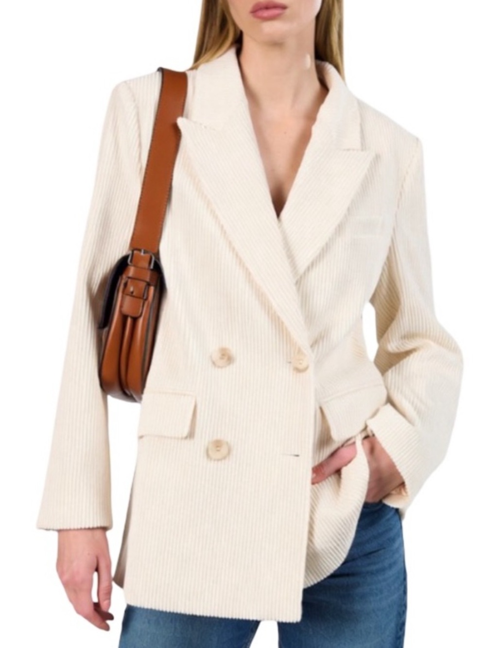 House of Harlow 1960 Corduroy Blazer Jackt Cream LG NWT